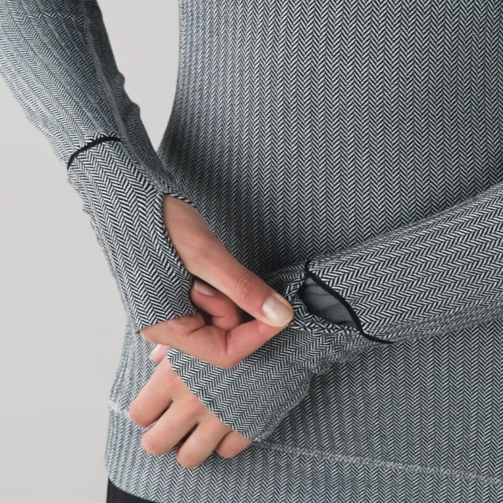 Lululemon Think Fast Long Sleeve Heathered Herringbone Silver Spoon Black